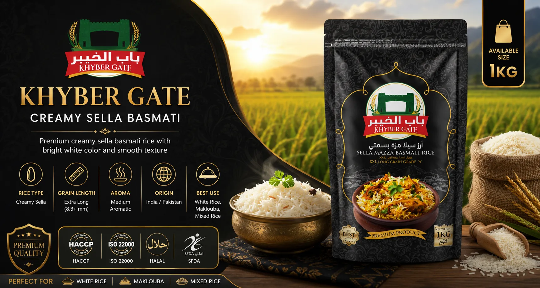 Khyber Gate — Creamy Sella Basmati Rice 1KG