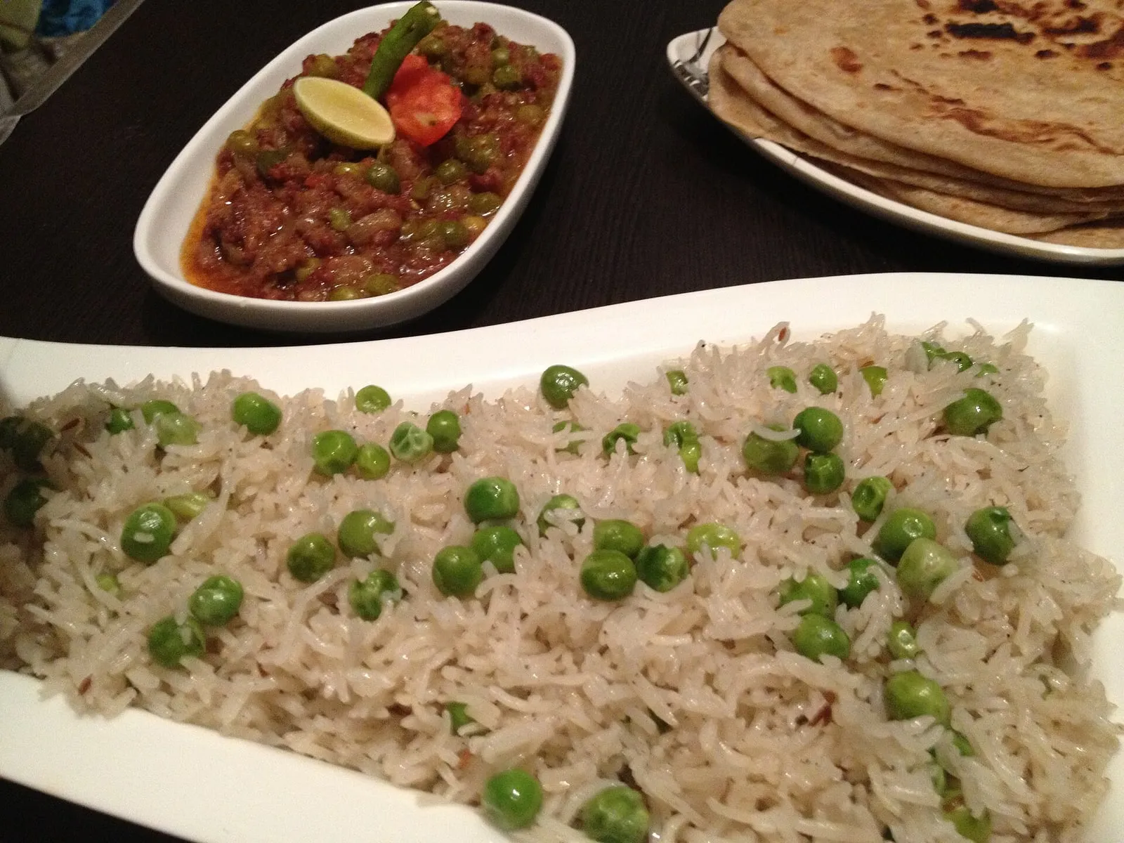 Matar pulao with green peas and whole spices in basmati rice